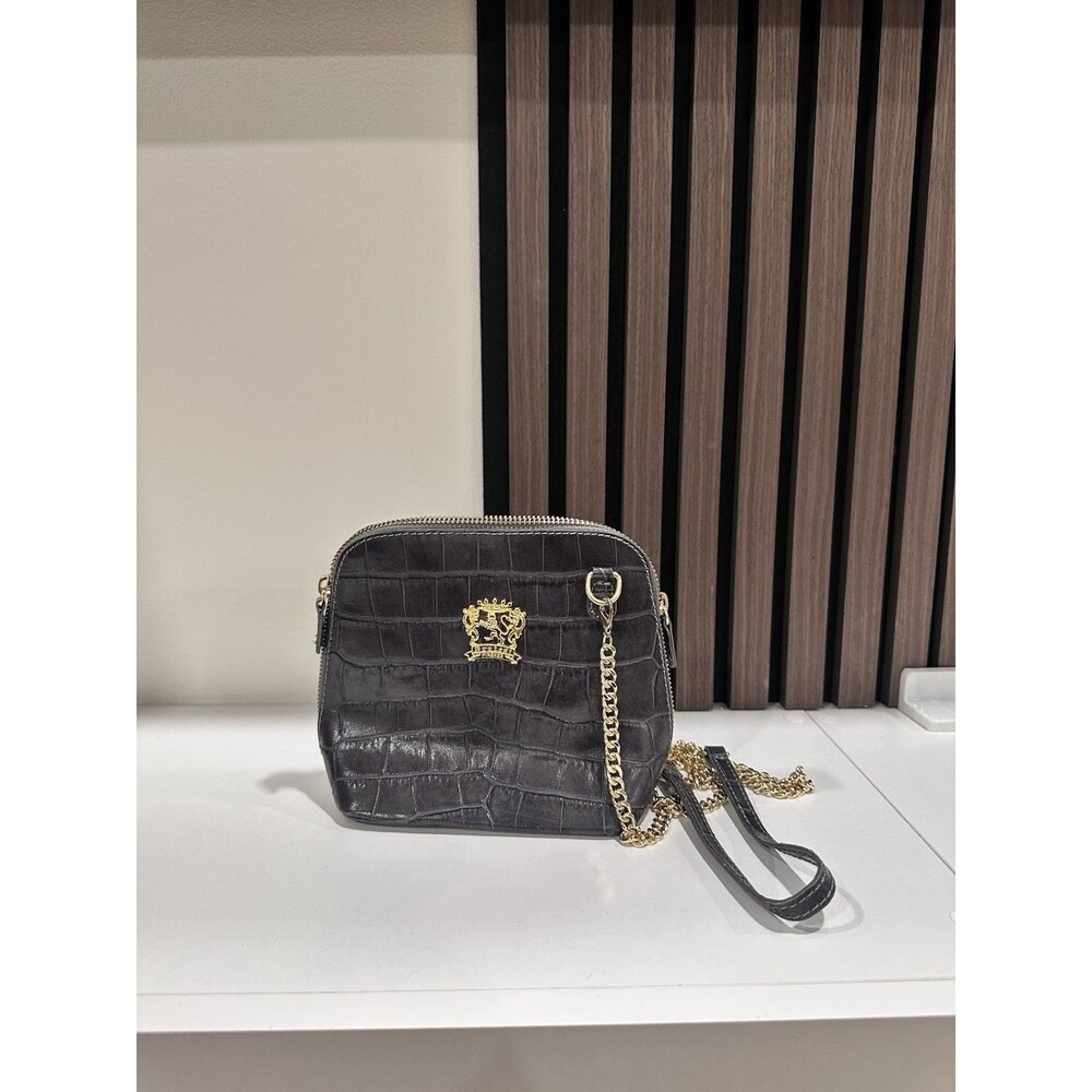 Pratesi Firenze Italian Leather Croc Embossed Crossbody Bag